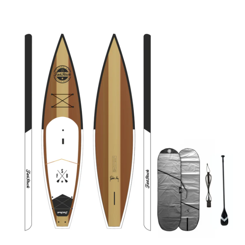 FatStick Open Ocean Bamboo Hard SUP Tourer Paddle Board 12'6ft Package FSHB1011-C