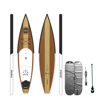 FatStick Open Ocean Bamboo Hard SUP Tourer Paddle Board 12'6ft Package FSHB1011-C